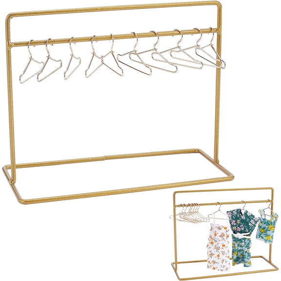 1 Set Doll Garment Rack Including 1Pc 6x2.8x4.7inch Doll Clothes Storage Rack Doll Closet and 10Pcs Mini Doll Clothes Hangers Doll Wardrobe DIY