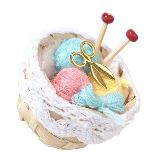 1 Set Dollhouse Woolen Yarn Knitting Basket Kit Doll House Scene Layout Props Miniature Model Toy