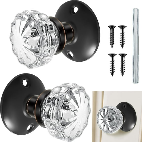 1 Set Door Knob Plate Antique Door Knobs Old Style Door Knob Replacement Kit with 2-1/2 in. Glass Door Knob Oil Rubbed Bronze Door Knob Vintage