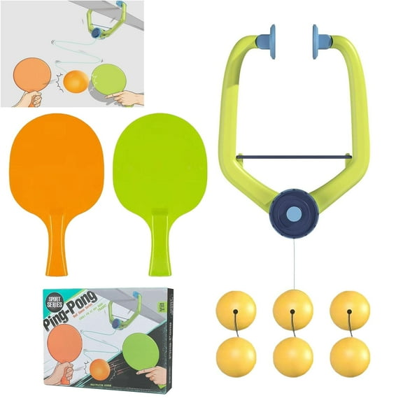 1 Set Door Ping Pong Game over the Door, Adjustable Doorway Game Pingpong Trainer Door Jam Pingpong Starter Kit for Door Frame Hanging Table Tennis Trainer Portable Set with Racket and Balls
