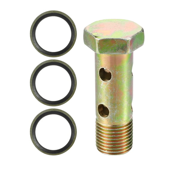 1 Set Double Banjo Bolt M16x1.5 54mm Metric Thread Turbo Brake Line Fitting Adapter for Car W/ Washers