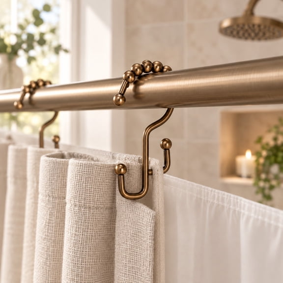1 Set Double Glide Shower Curtain Hooks, Dual Hook Roller Ball Metal Curtain Rings for Shower Curtain & Liner, Smooth Glide Bathroom Hardware