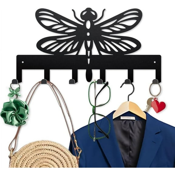 1 Set Dragonfly Metal Key Hook Insect Bugs Coat Rack Wall Mounted 15.78.1inch Art Wall Decor Key Holder Organizer Rack with 6 Hooks for Gift Coats Hats Towels Bags Hanging