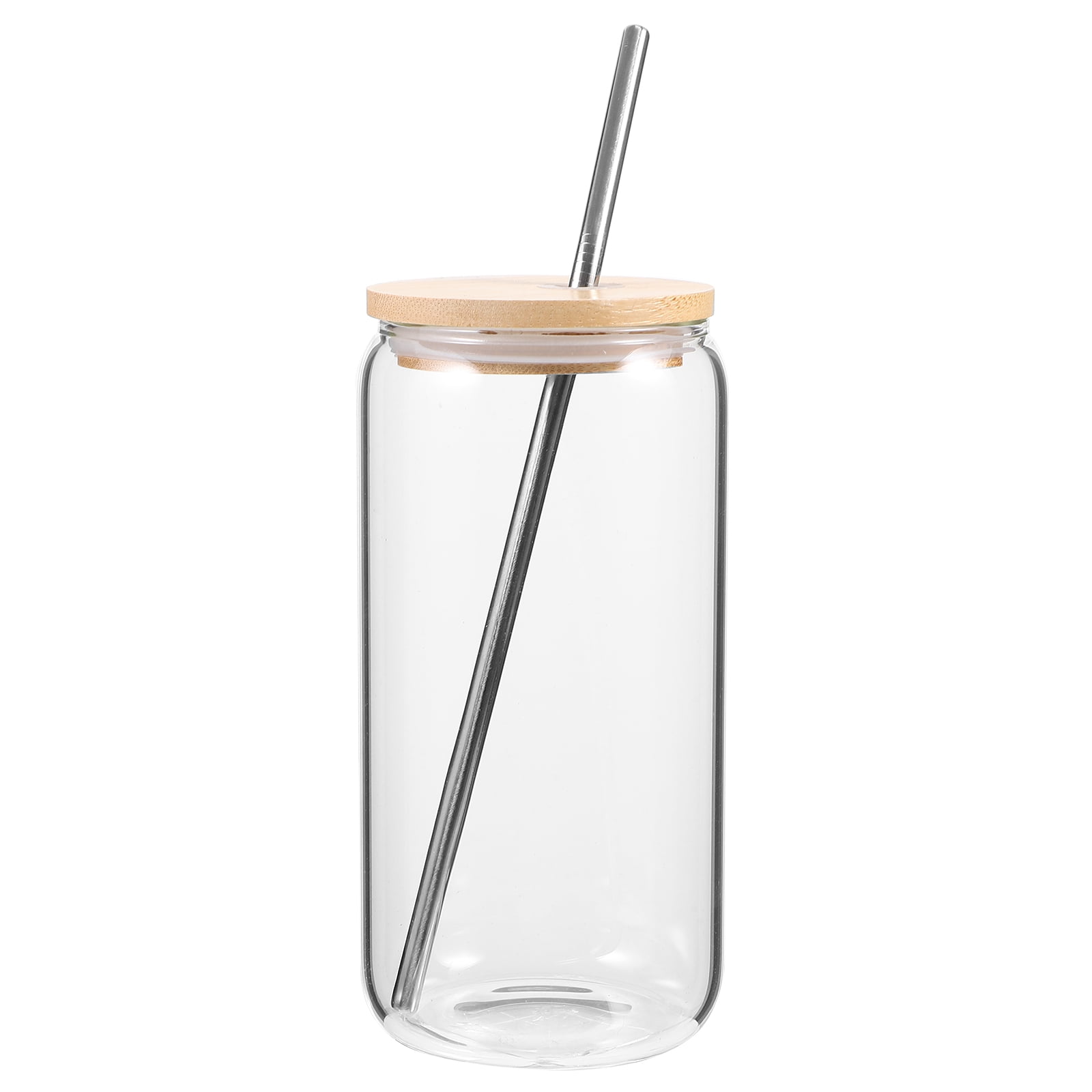 1 Set Drinking Glass Cup Beer Can Glass Tumbler Milk Coffee Cup with Bamboo Lid and Stainless Steel Straw