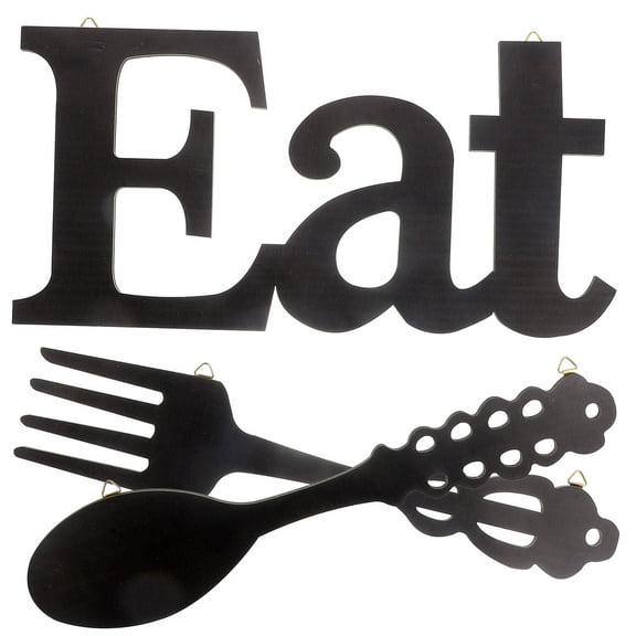 Raindrops 1Set Dining Room Wall Decor Black Fork Spoon Rustic Wood Decoration