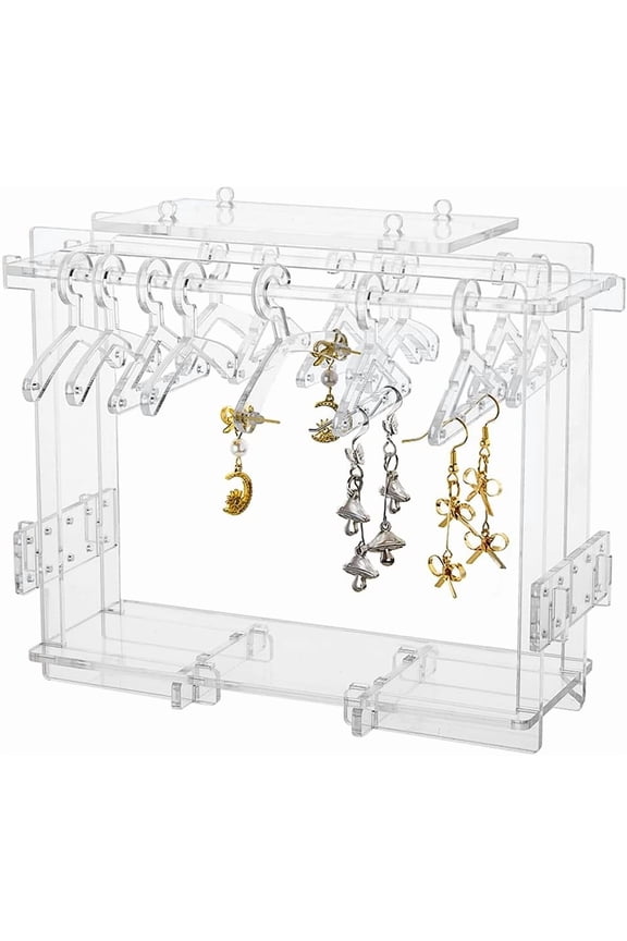 1 Set Earring Display Stand Holder Acrylic Earring Organizer Holder Rack Transparent Jewelry Display Stand with 8pcs Coat Hangers
