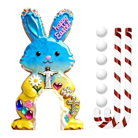 (1 Set)Easter Golf Game Set, Portable Golf Toy with Candy Cane Club , Golfs Course Set, Funny Easter Party Game for Holiday Gatherings Home Room Decorations, for Kids &