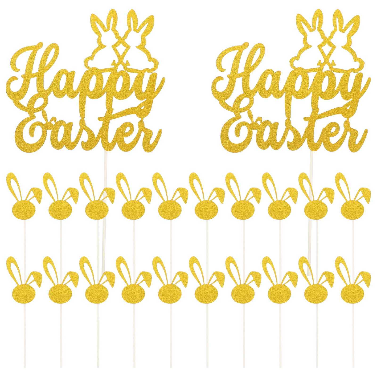 Golden Paper Cake Picks for Easter Cupcake Decoration and Festival Dessert Toppers 1 Set
