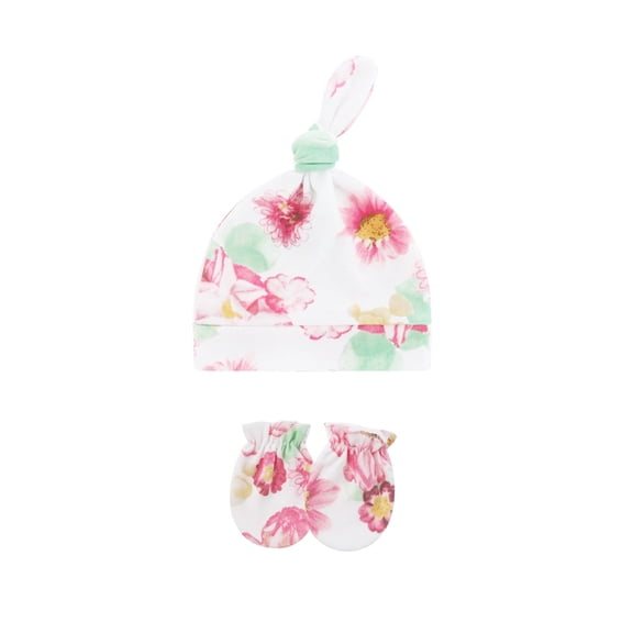 1 Set Elastic Newborns Hand Cover Scratch Resistant Mittens Stylish Baby Gloves with Bonnet Hat for Indoor Outdoor