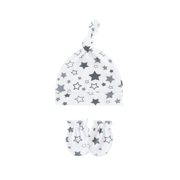 1 Set Elastic Newborns Hand Cover Scratch Resistant Mittens Stylish Baby Gloves with Bonnet Hat for Indoor Outdoor