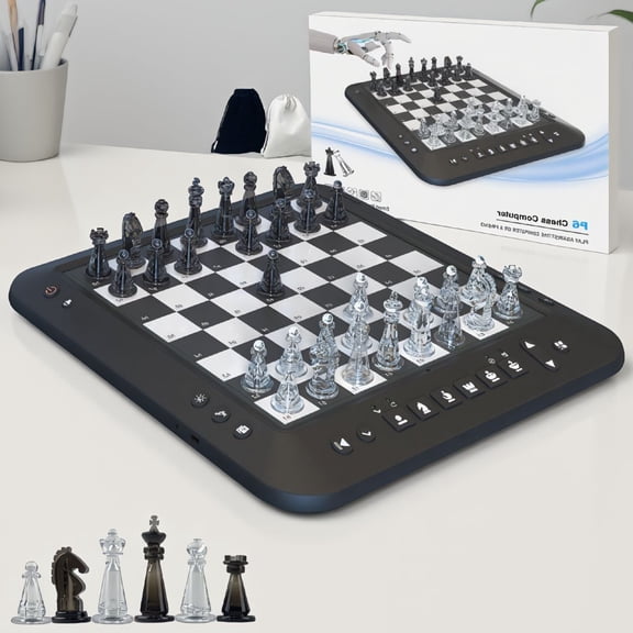 1-Set Electronic Chess Board with LED, Magnetic Pieces, Built-in AI Computer, 18 Skill Levels, for and Adults