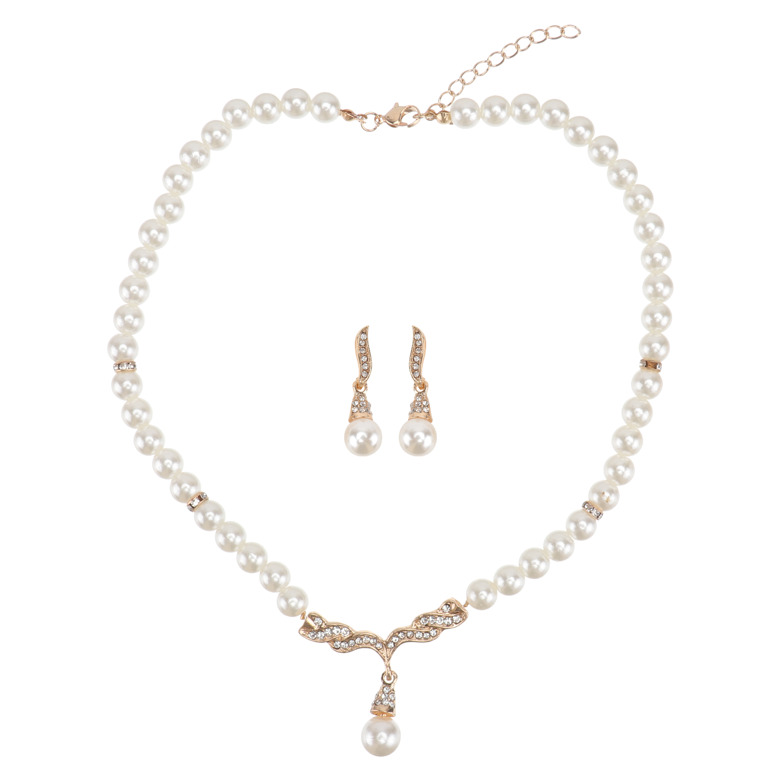 Onaparter 1 Set Elegant Angel Wing Pearl Earring Pearl Necklace Girl Pearl Jewelry Set Golden