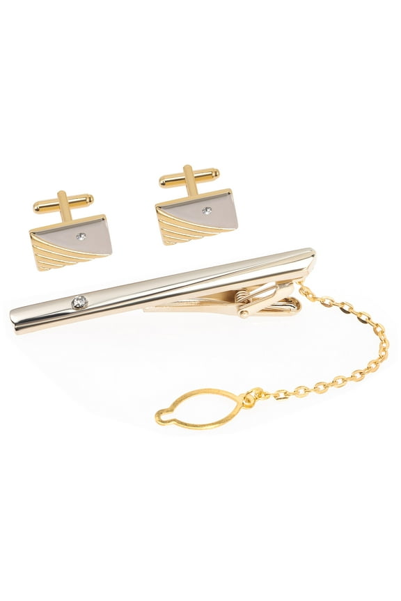 1 Set Elegant Crystal Cufflinks Cuff Link Tie Clip for Men Business Shirts