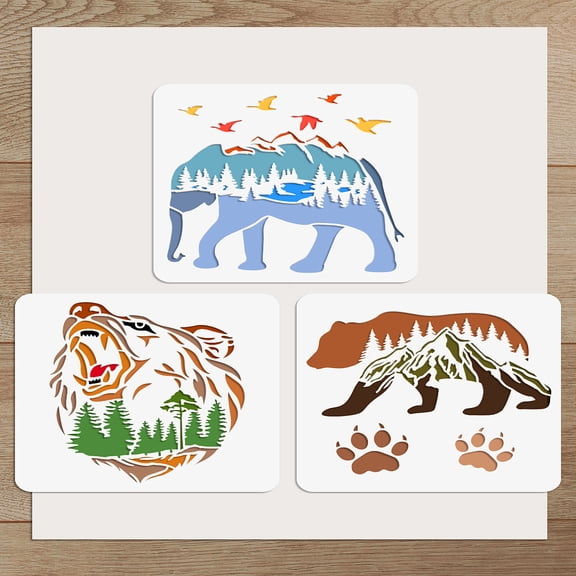 1 Set Elephant Bear Theme Plastic Drawing Painting Stencils Templates for Painting on Scrapbook Fabric Tiles Floor Mixed Shapes 300x300mm