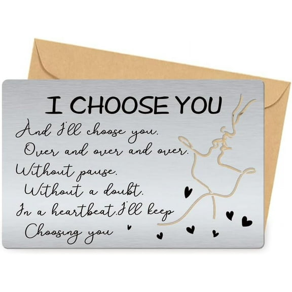 1 Set Engraved Wallet Card Insert I Choose You Wallet Inserts Anniversary Steel Cards Couple Silhouette Metal Mini Love Notes Gifts Birthday Thanksgiving Valentines Cards for Husband Wife