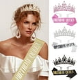 thumbnail image 1 of 1 Set Etiquette Belt Set Letter Printed Long Ribbon Rhinestone Inlay Queen Crown Two-piece Set Birthday Party Etiquette Shoulder Strap Headband Party Dress-up Accessories, 1 of 8