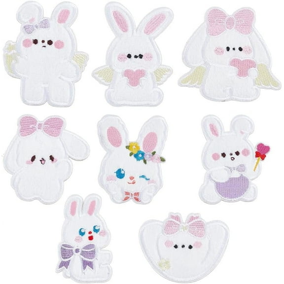 1 Set Fabrics Computerized Embroidery Cloth Sew on Patches Self Adhesive Appliques Costume Accessories Rabbit Mixed Color 69-75x43-68x2mm 8pcs/set