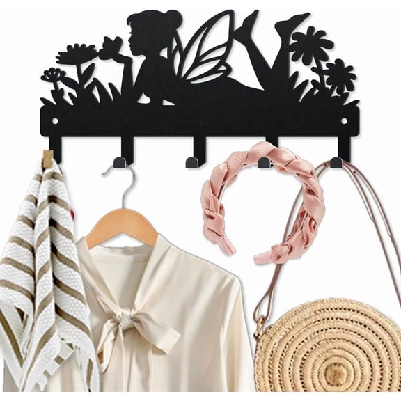 1 Set Fairy Wildflower Metal Key Hook Spring Butterfly Coat Rack Wall Mounted 9.84.7inch Fantasy Wall Art Decor Key Holder with 5 Hooks