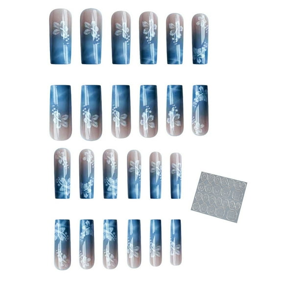1 Set Fake Nails Set Detachable Square Head Long Beautiful Press on Fingernails with Jelly Glue Included Fake Nails
