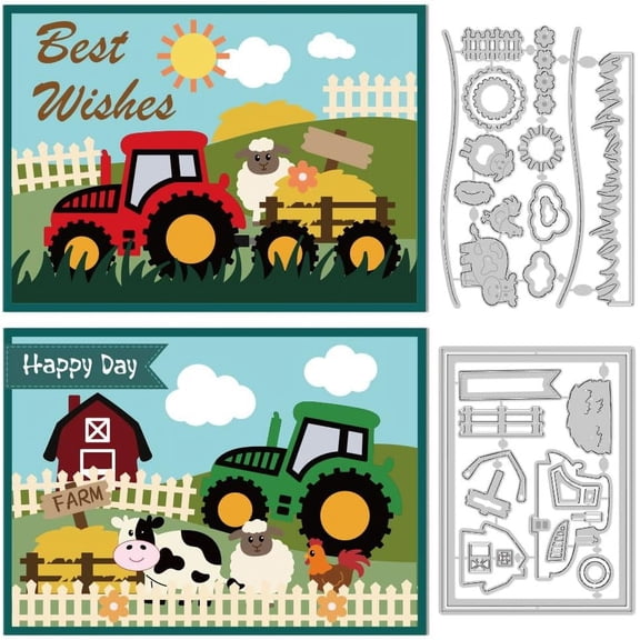 1 Set Farm Tractor Cutting Dies Card Making Die Stencil Farm Animal Metal Card Die Cuts Scrapbooking Embossing Template Dies for Greeting Cards Craft Paper Album Invitation Decor