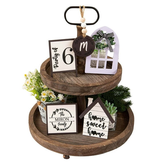 1 Set Of Farmhouse Tiered Tray Decor Family Tiered Decor With Wooden Beads Signs Rustic Farmhouse Tray Sets For Kitchen Home Table Mini Decor Holiday Party Supplies