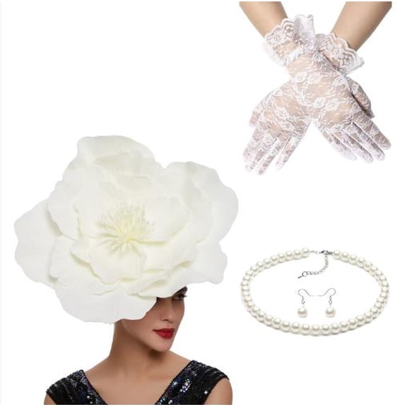 1 Set Fascinator Hair Hoop Bridal Floral Headband Fashion Prom Tea Party Headpiece Girl Banquet Wedding Necklace Earrings And Gloves