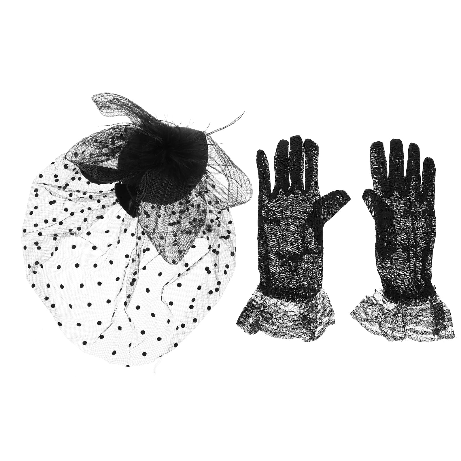 1 Set Fascinator Mesh Veil Hat Lace Gloves Set for Dance Party Tea ...