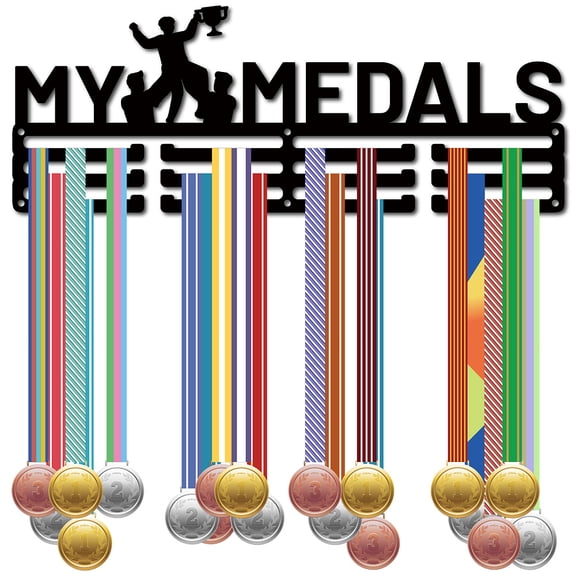 1 Set Fashion Iron Medal Hanger Holder Display Wall Rack 3-Line with Screws Word 150x400mm Hole: 5mm for DIY