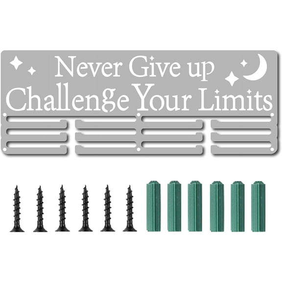 1 Set Fashion Iron Medal Hanger Holder Display Wall Rack with Screws Quote Silver 15x40cm