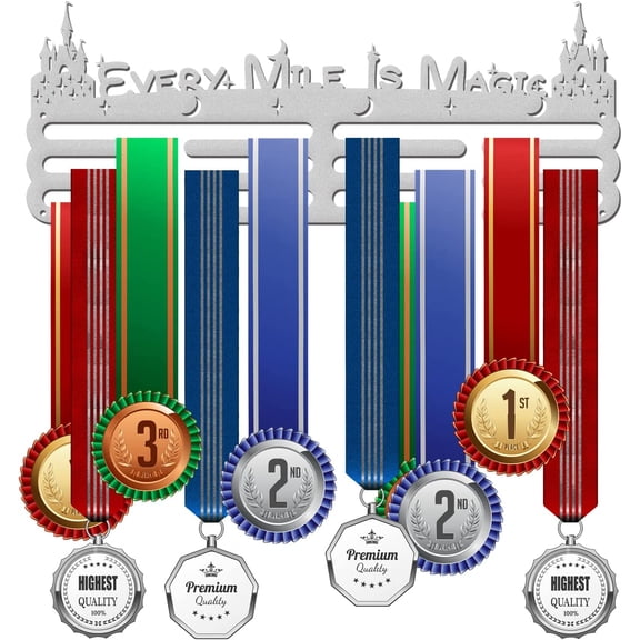 1 Set Fashion Iron Medal Hanger Holder Display Wall Rack with Screws Word Every Mile Is Magic Silver 150x400mm