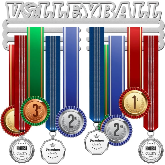 1 Set Fashion Iron Medal Hanger Holder Display Wall Rack with Screws Word Volleyball Silver 120x400mm for Handmade