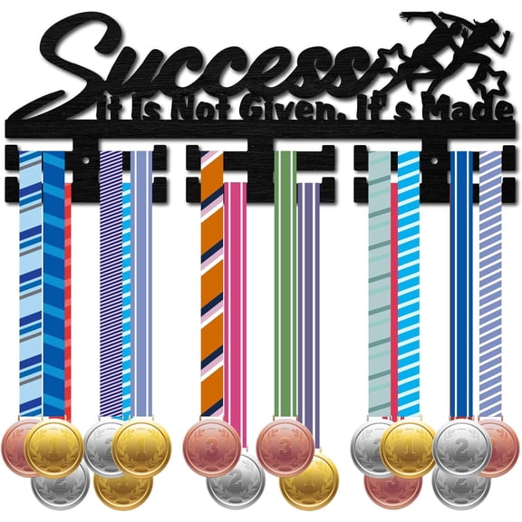 1 Set Fashion Wood Medal Hanger Holder 2 Line Display Wall Rack Hole: 5mm 150x400mm with Screws & Anchor Plug Word