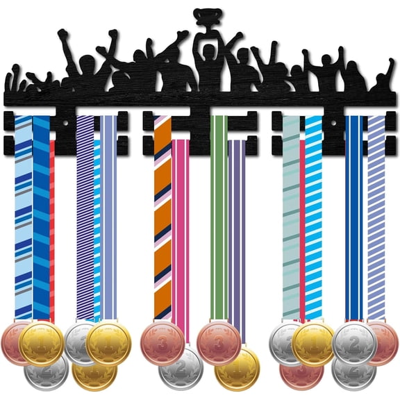 1 Set Fashion Wood Medal Hanger Holder 2 Line Display Wall Rack with Screws & Anchor Plug Black Trophy 150x400mm Hole: 5mm