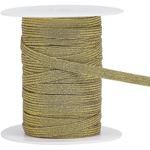 1 Set Flat Polyester Metallic Elastic Cord with Plastic Spools for Garment Accessories Gift Decoration Gold 6mm 36 yards for DIY