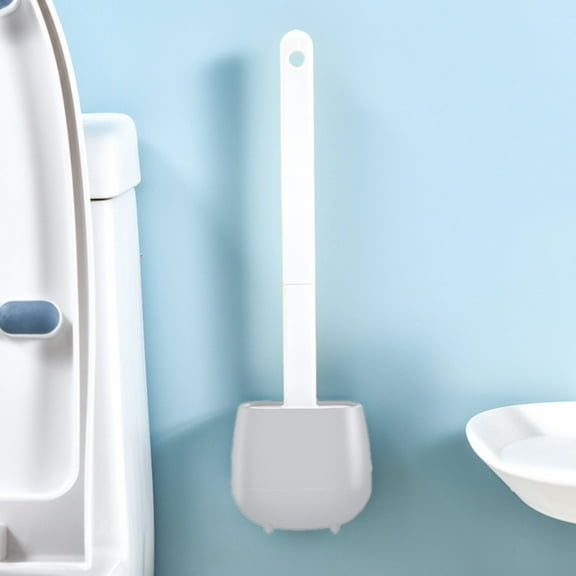 Clearance Cleaning Brush under $5 1 Set Flat Toilet Brush Flexible TPR Rubber Wall Long Handle Toilet Bowl Brush For Bathroom