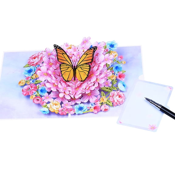 1 Set Floral 3D Greeting Cards Lovely Flower and Butterfly Theme Popup Card with Envelope Day