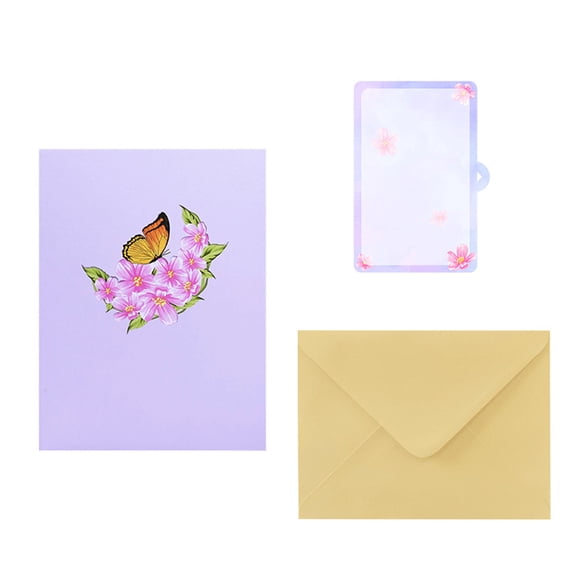 1 Set Floral 3D Greeting Cards Lovely Flower and Butterfly Theme Popup Card with Envelope Day