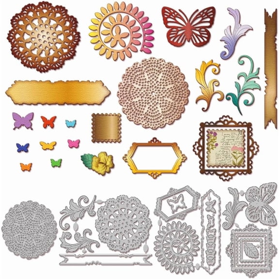 1 Set Flower & Butterfly Carbon Steel Cutting Dies Stencils for DIY Scrapbooking Photo Album Decorative Embossing Paper Card Mixed Shapes 91~150x88~108x0.8mm 4pcs/set