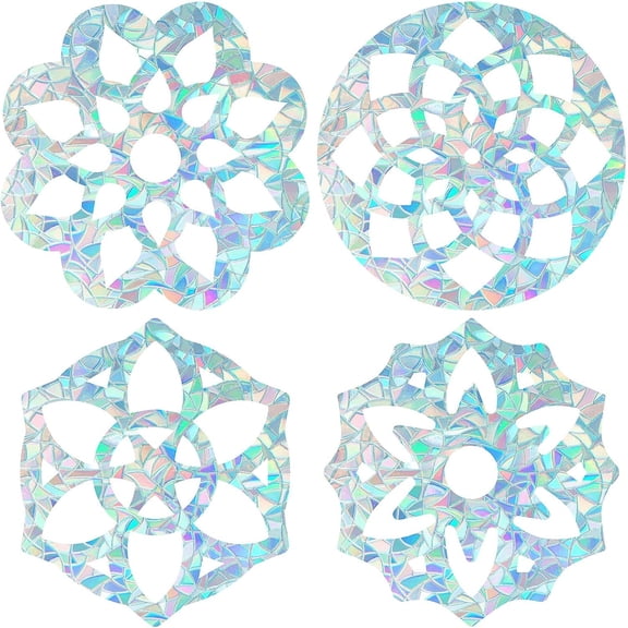 1 Set Flower Shape Waterproof PVC Laser Adhesive Stickers Electrostatic Stickers Colorful 11.5~12x10.5~12cm 16 sheets/set art