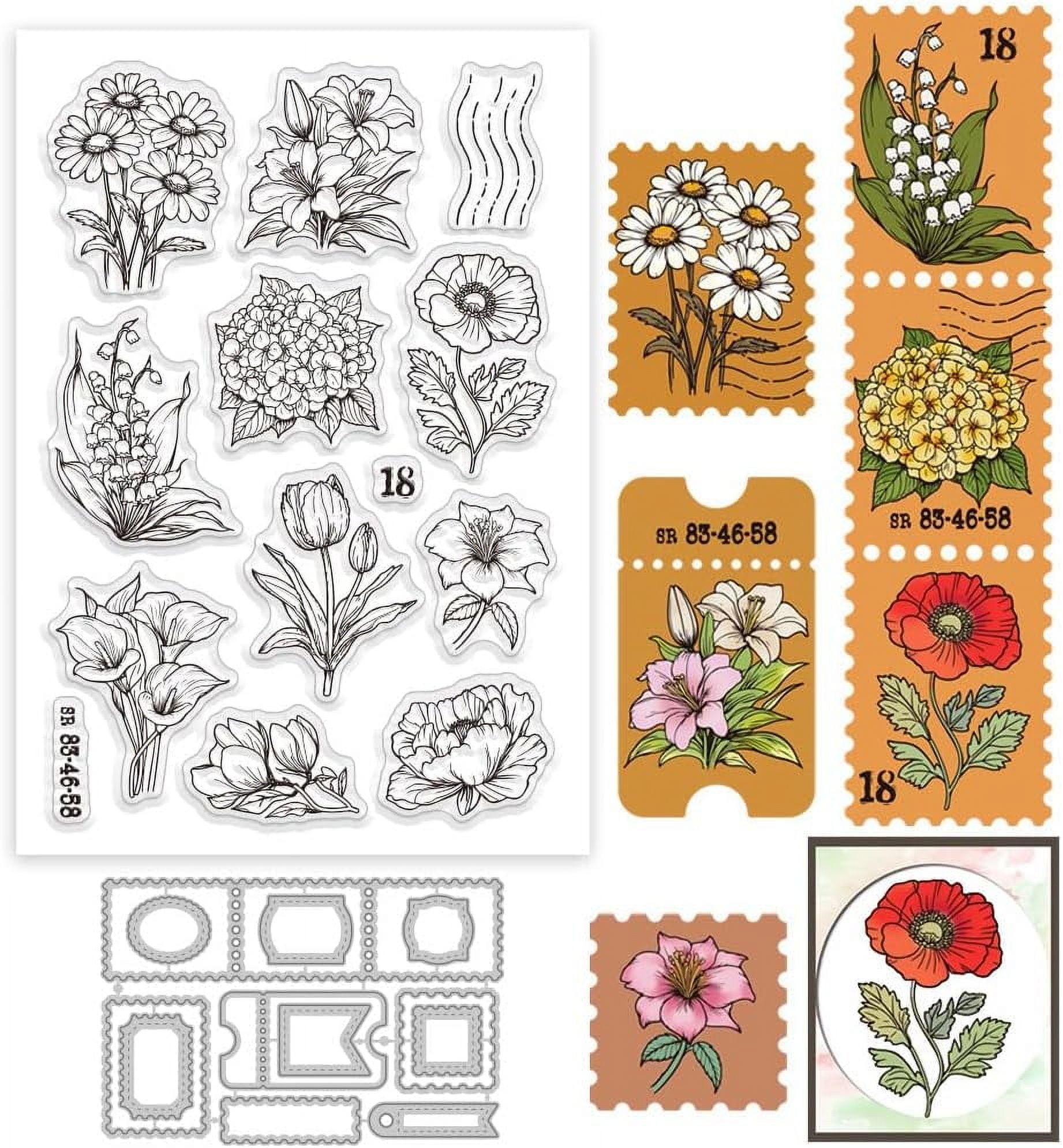 1 Set Flowers Stamps Clear Stamp and Cutting Dies Set for Card Making ...