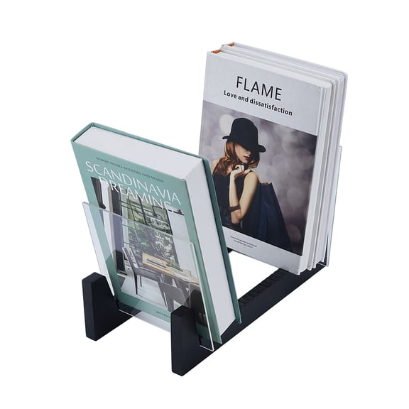 1 Set Foldable Acrylic Record Album Display Stands Vinyl Record Storage Holder with Wood Bases Black 35x17.8x19cm