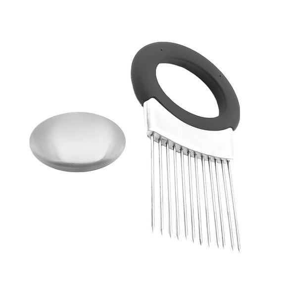 1 Set Food Slicer Assistant Stainless Steel Onion Slicer Holder for Kitchen