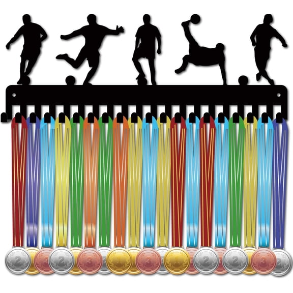 1 Set Football Medal Holder Display Medal Hanger Rack Sports Metal Hanging Awards Iron Wall Mounted Decor with 20 Hooks for Room Home Badge Race Soccer Winner Player Runner Black 15.7x5.9 Inch diy