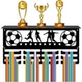 thumbnail image 1 of 1 Set Football Medal Holder Sports Medal Hanger Display with Trophy Shelf Awards Ribbon Organization Hooks Metal Rack Wall Mount Hold 60+ Medals for Soccer Athletes Players Race 15.7x8x4 Inch, 1 of 7