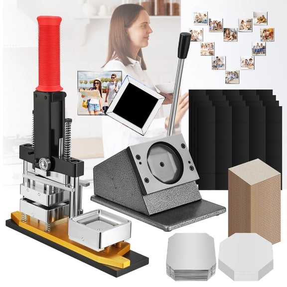 1 Set Fridge Magnet Maker Machine Kit: 50x50MM DIY Photo Refrigerator Sticker Magnet Press Machine with Paper Cutter & Materials