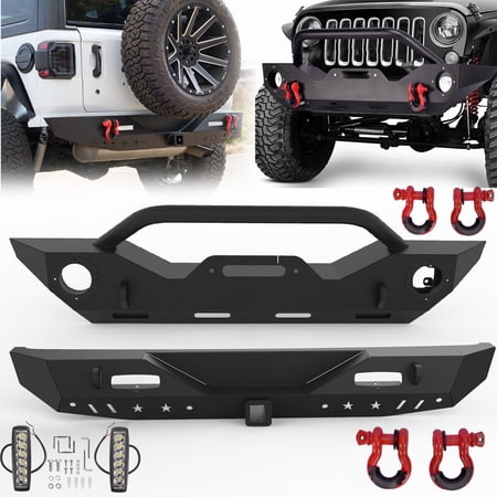1 Set Front and Rear Bumper For 2018-2023 Jeep Wrangler JL JLU w/4*D-Rings 2*LED Light
