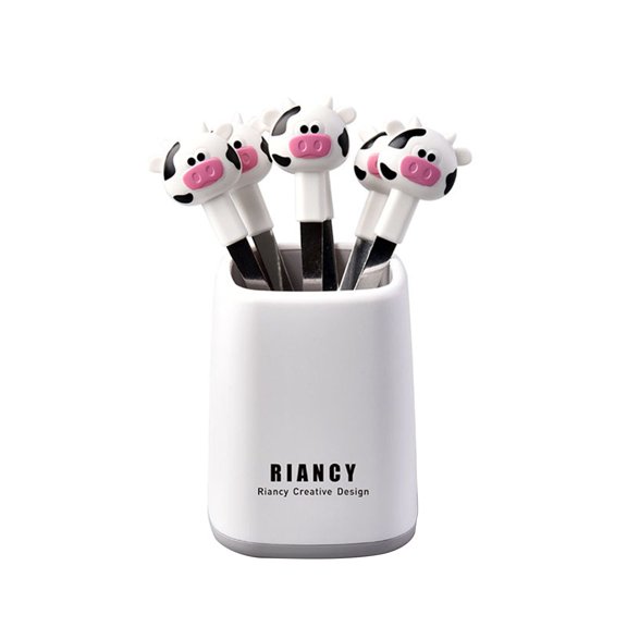 1 Set Fruit Fork with Storage Box Cartoon Shape Stainless Steel Animal World Theme Kids Dessert Toothpick for Dining Room