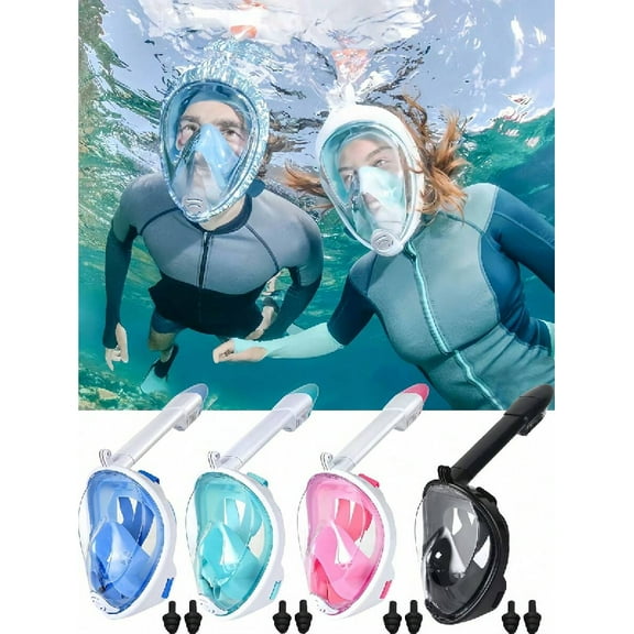 1 Set Full Face Snorkel Mask, Comes With 1 Pair Of Ear Plugs, Utilizes Latest Dry Top System, Foldable 180 Degree Panoramic Snorkel Mask With Camera Mount, Safe Breathing