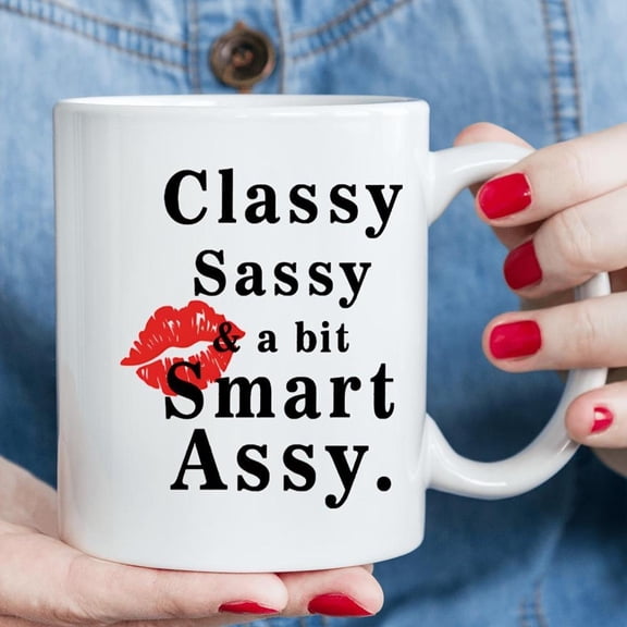 1 Set Funny Sassy Ceramic Mug Classy Sassy Assy Design with Lip Print Microwave Freezer Coffee Tea Cup Dishwasher White Mom Grandma Wife Girlfriend Bi