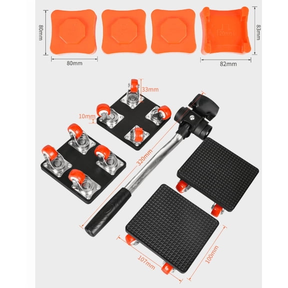 1 Set Furniture Moving Kit, 360 Rotation Heavy Duty Moving Dollies with Anti-Slip Pads & Lever Tool, Furniture Lifter Mover Tool Set
